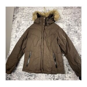 Columbia Titanium Down Jacket Women's Large Brown 550 Fill Faux Fur Hood Puffer